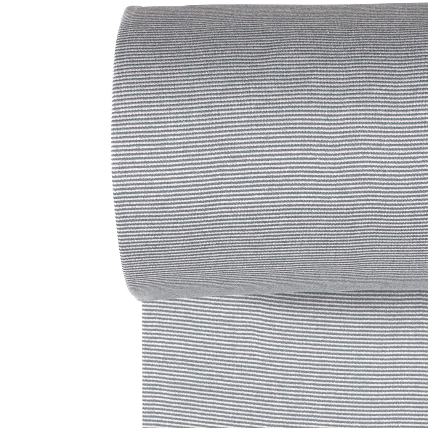 Fein geringeltes Bündchen in Schlauchware. Elastischer Bündchenstoff mit feiner Ringeloptik, ideal für Ärmel, Säume und Kinderkleidung.