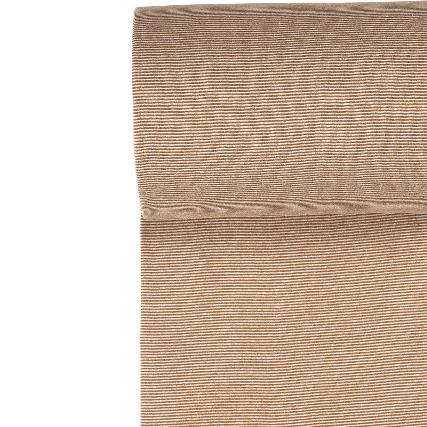 Fein geringeltes Bündchen in Schlauchware. Elastischer Bündchenstoff mit feiner Ringeloptik, ideal für Ärmel, Säume und Kinderkleidung.