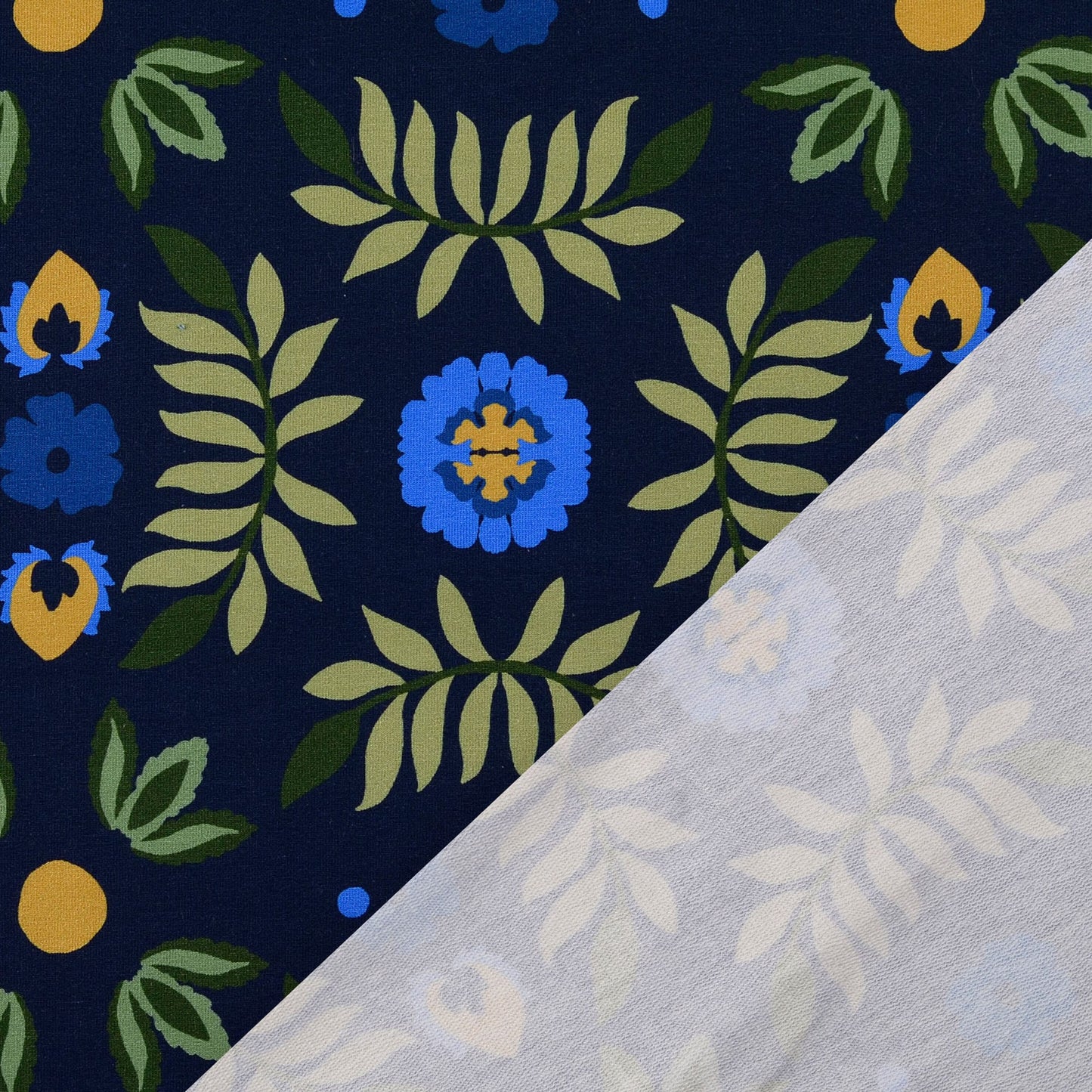 French Terry mit retro Blumen- und Blattmuster, detailreiche florale Gestaltung, weicher Sweatstoff