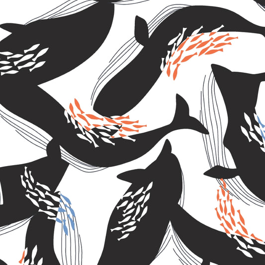 Happy Whales Cloud9 Canvas Collective, Bio-Canvas mit Wal-Motiv. Robuster Stoff für Taschen, Rucksäcke, Kissen und maritime Kinderzimmer-Deko.