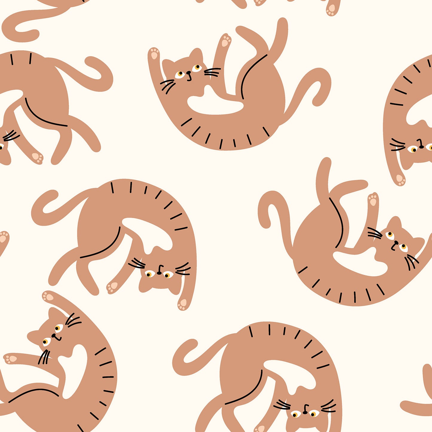 French Terry Crêpe „Lazy Cats" – Kuscheliger Nähstoff mit verspieltem Katzen-Allover in Braun & Weiß. Perfekt für Loungewear, Kindermode & mehr.