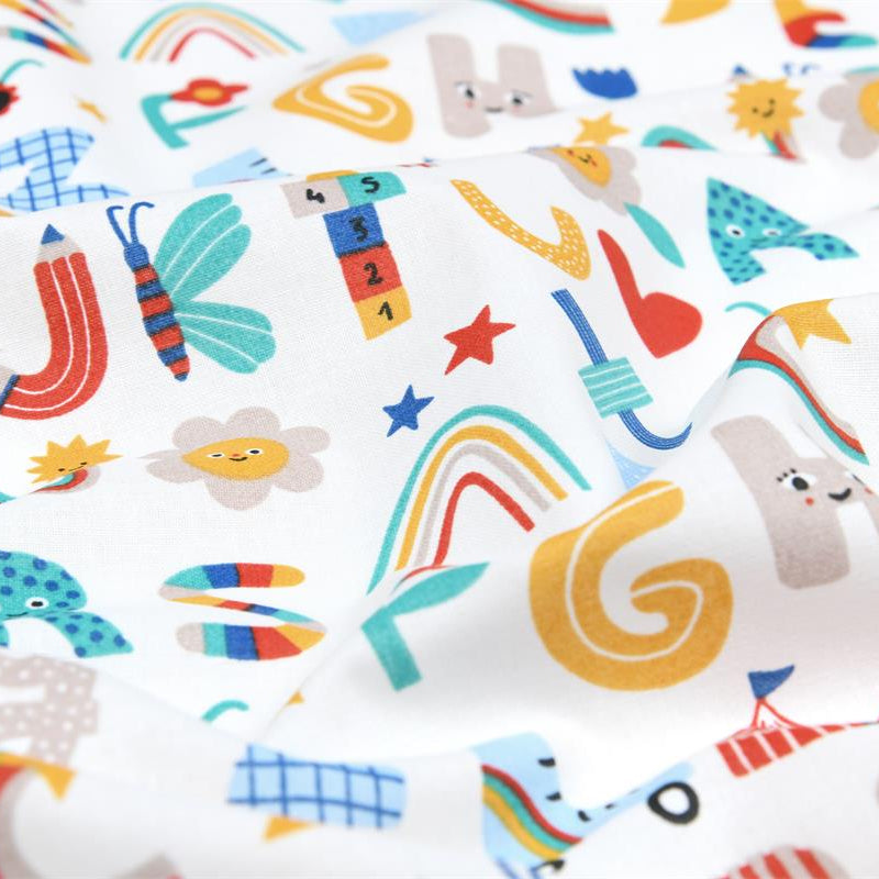 Kinderstoff Baumwolle Alphabet bunt 160 cm breit