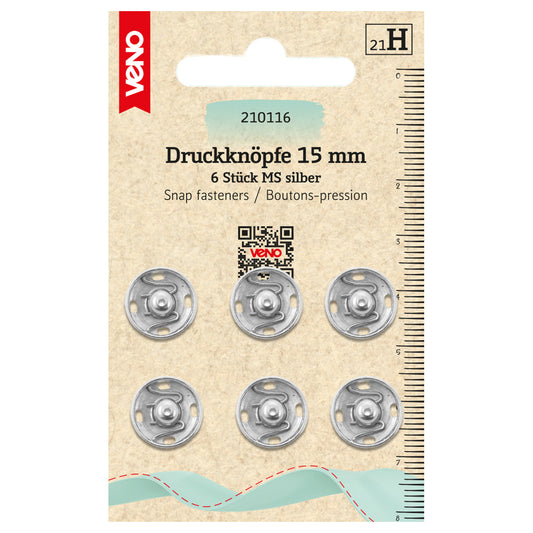 Veno Annäh-Druckknöpfe 15 mm, 6 Stück