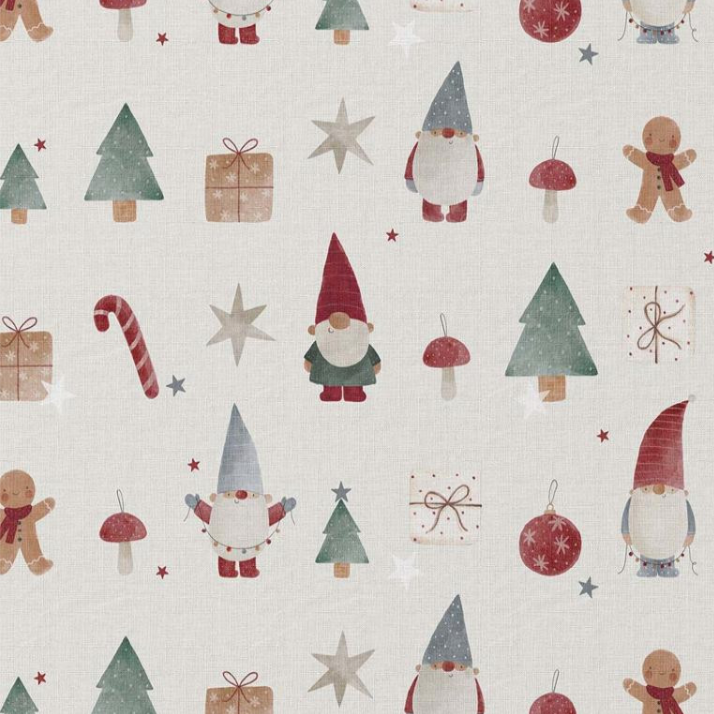 Baumwollstoff „Christmas Classic“ – Weihnachtsstoff in Aquarelloptik, Creme, Grün & Rot mit festlichen Motiven.