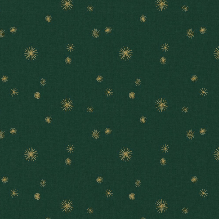 Weihnachtsstoff Baumwollcanvas grün – mit goldenen Sternchen im Foliendruck, festlich & dekorativ.