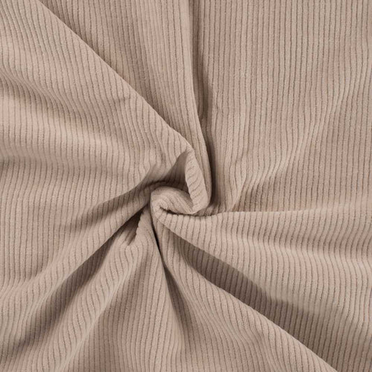 Cord Jersey sand – elastischer Stoff mit Rippenstruktur, weich & bequem für Kleidung und Kinderbekleidung.
