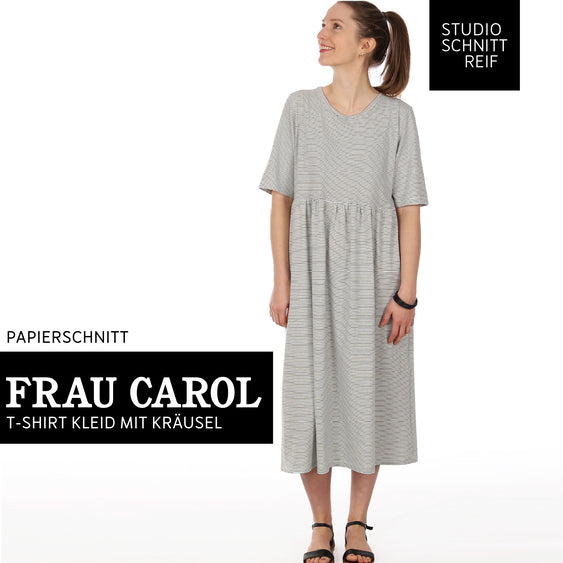 Schnittmuster T-Shirtkleid mit gekräuseltem Rockteil Frau Carol