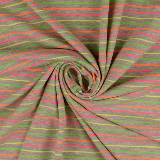 Jerseystoff grau mit Neonstreifen – garngefärbt, 2 mm Streifen, 7 mm Abstand