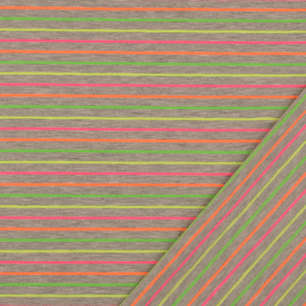 Jerseystoff grau mit Neonstreifen – garngefärbt, 2 mm Streifen, 7 mm Abstand