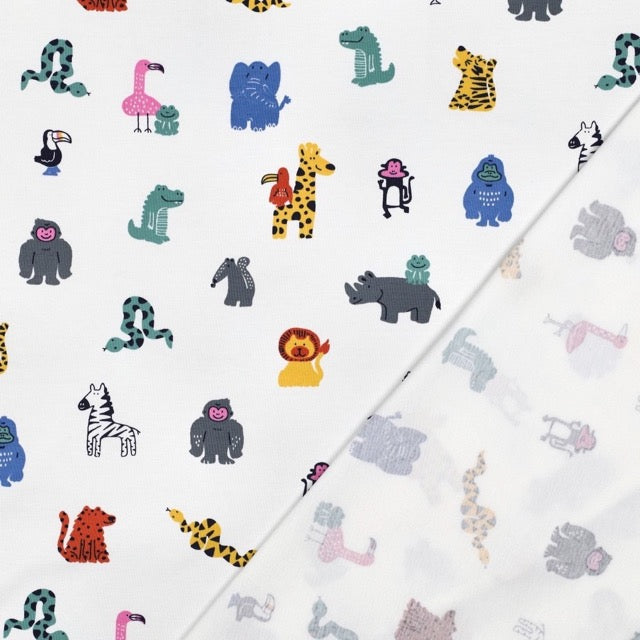 Baumwolljersey Safari Tiere Kinderstoff elastisch