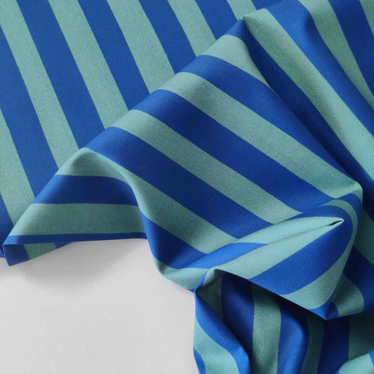 Baumwollstoff mit breiten Streifen in blau und grün