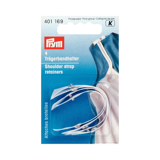 Prym Trägerbandhalter, 4 Stück pro Packung. Erhältlich in den Farben Haut, Schwarz und Weiß. Praktisches Zubehör gegen verrutschende Träger.