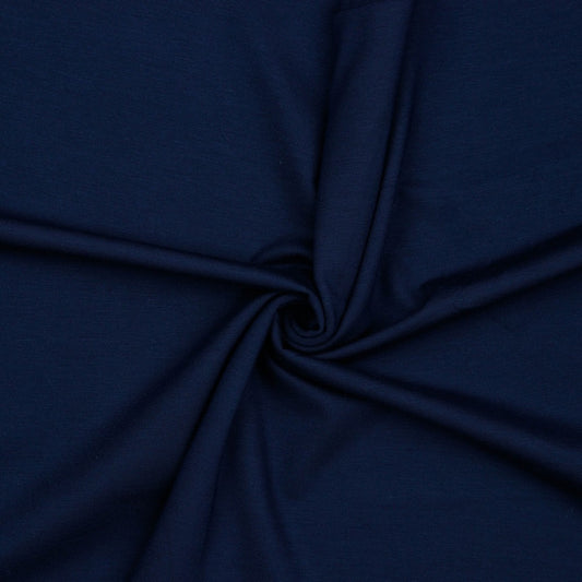 Punta Royal Uni dunkelblau – formstabiler Punta di Roma Jersey. Blickdicht, elastisch und ideal für Kleider, Röcke, Hosen oder Jacken.