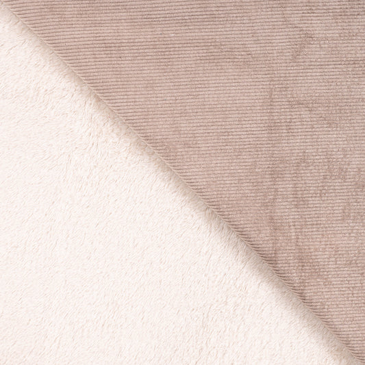 Washed Corduroy Bonded Stoff, außen Cord mit Rippenstruktur, innen weiches Kunstfell. Ideal für Jacken, Mäntel, Taschen und Wintermode.