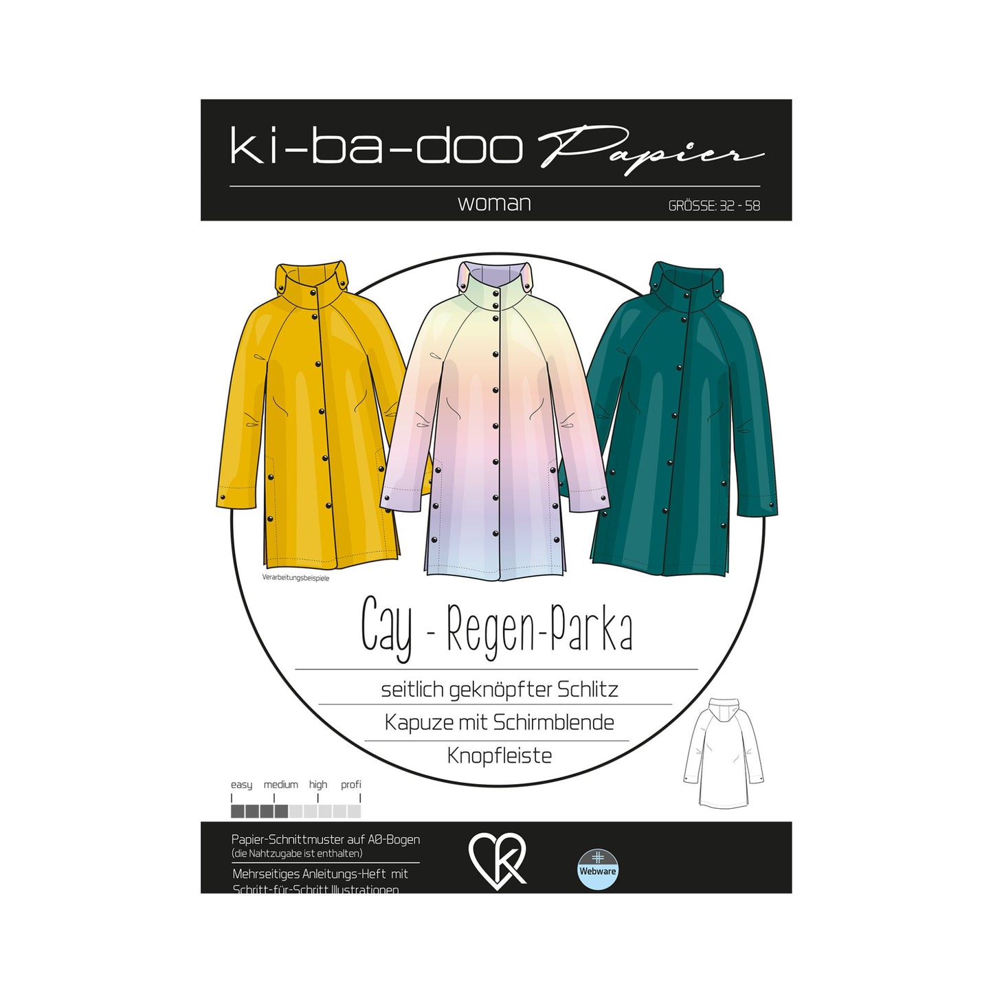 Regenparka Cay Papierschnittmuster vo Ki-Ba-Doo