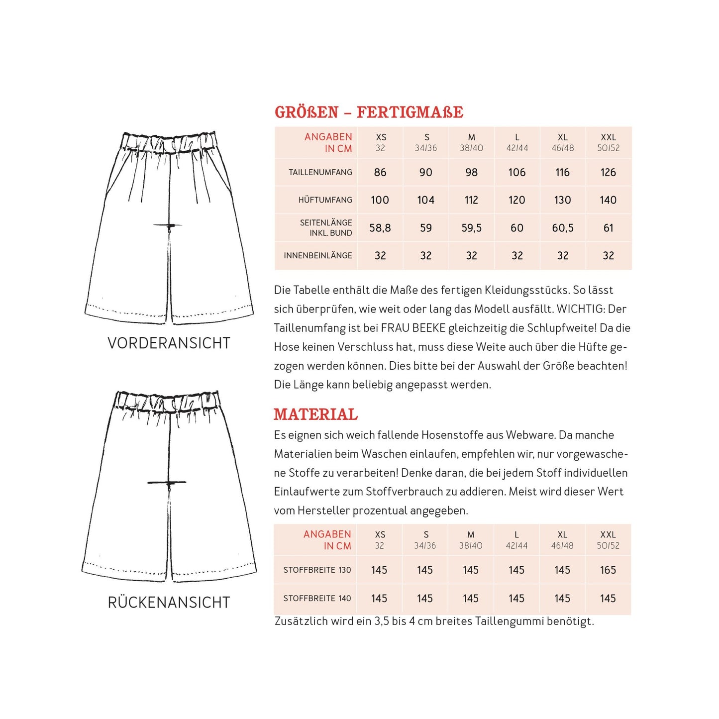 Schnittmuster Bermuda-Shorts Frau Beeke