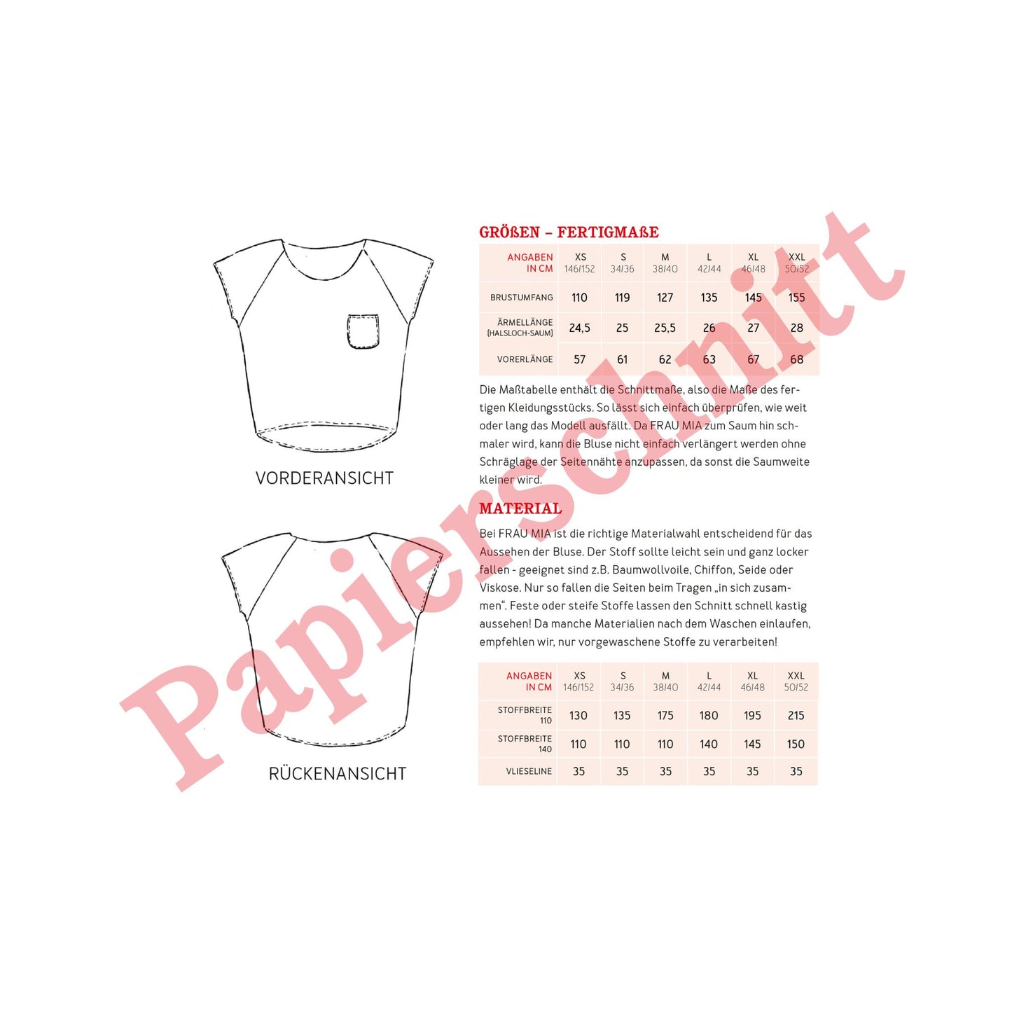 Schnittmuster einfache Damen Bluse Schnittreif