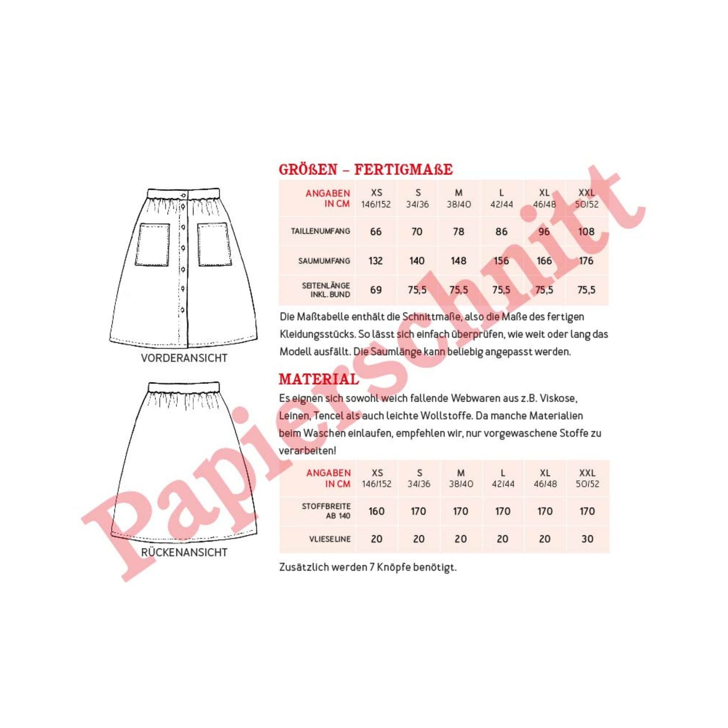 Studio Schnittreis Rock mit Knopfleiste Frau Fiona