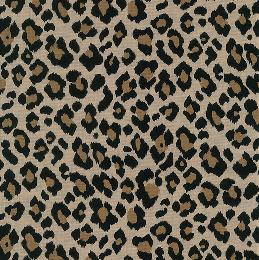 Kokka Baumwollstoff mit modernem Leo-Muster in Beige, Schwarz und Camel aus 100 % Baumwolle.