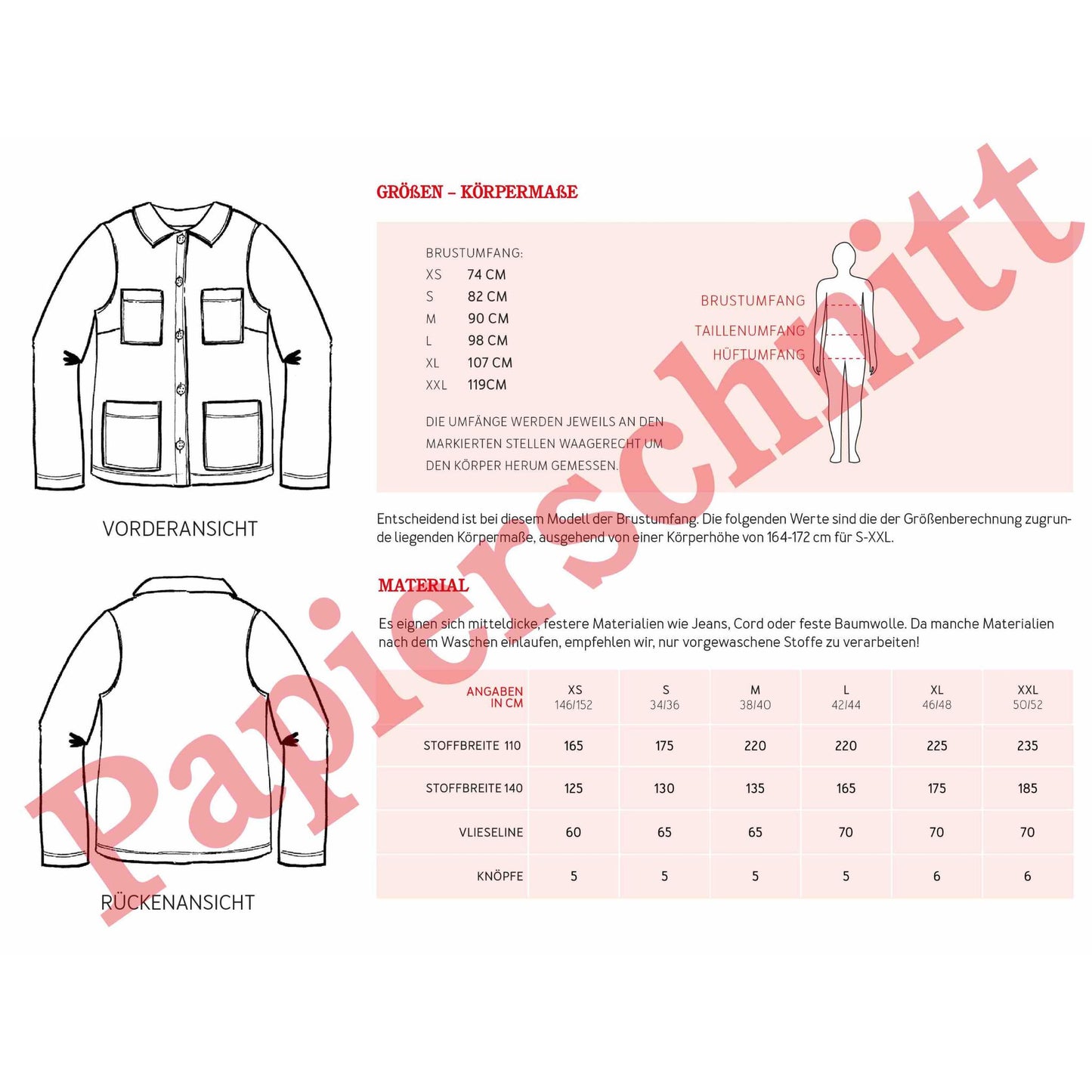Studio Schnittreif Schnittmuster Jacke Frau Dita