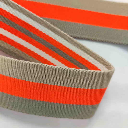 Gurtband Streifen beige, weiß, neonorgange