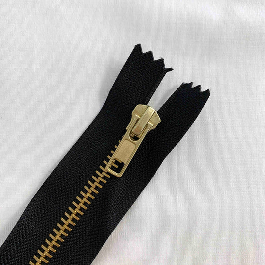 14 cm Reißverschluss metall messing schwarz