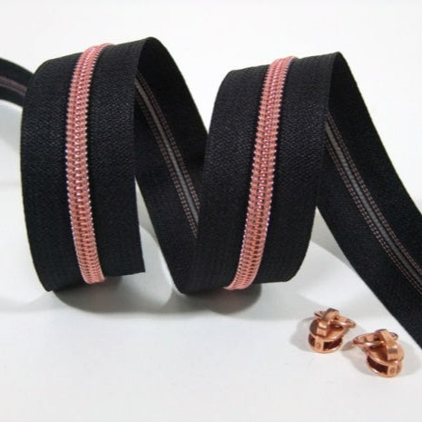 Endlosreißverschluss Metallisiert 6 mm schwarz/kupfer