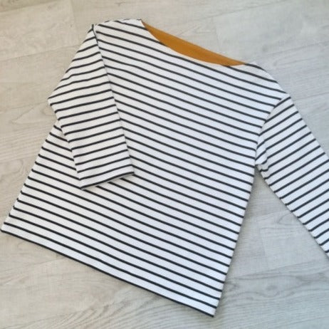 French Terry Stripe weiß/dunkelblau