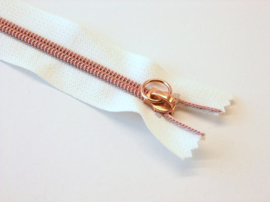 Metallisierter Reißverschluss 20 cm weiß/kupfer