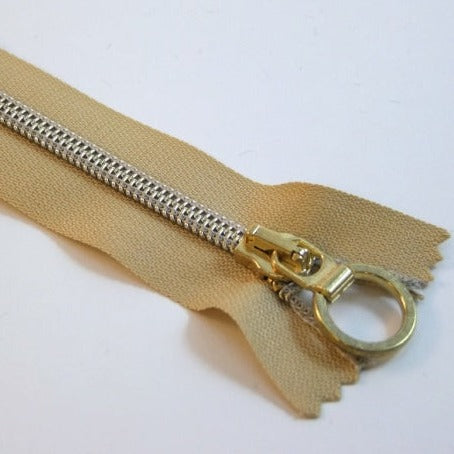 Reißverschluss Metalloptik 20 cm beige/gold