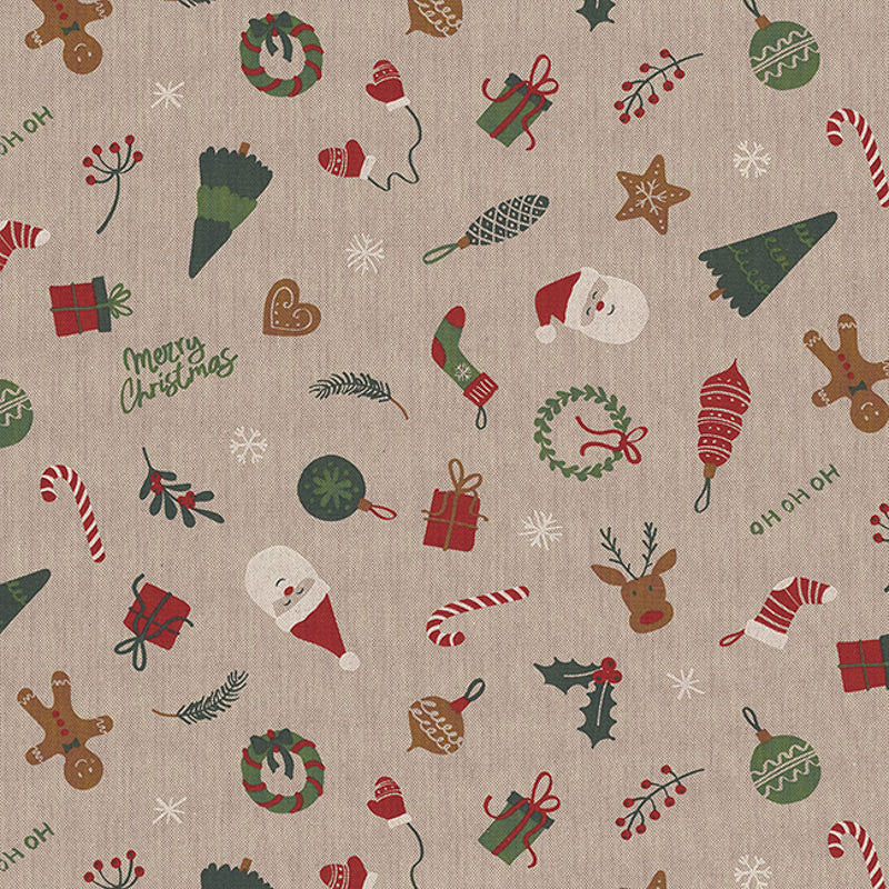 Half Panama Premium Stoff „Xmas Decoration Mix“ mit bunten Weihnachtsdekorationen. Robuster Dekostoff, ideal für Kissen, Tischwäsche und Säckchen.