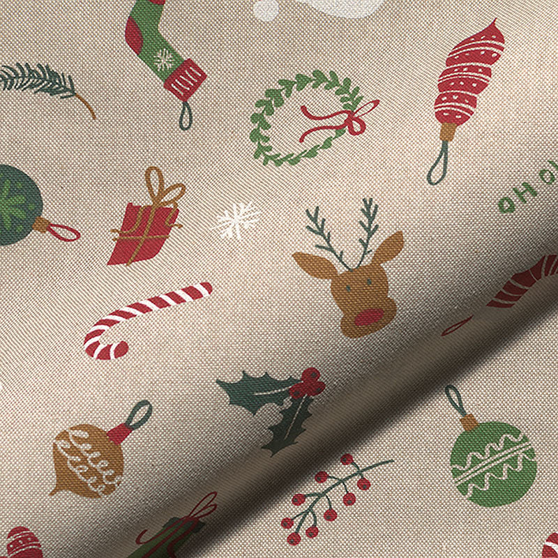 Half Panama Premium Stoff „Xmas Decoration Mix“ mit bunten Weihnachtsdekorationen. Robuster Dekostoff, ideal für Kissen, Tischwäsche und Säckchen.