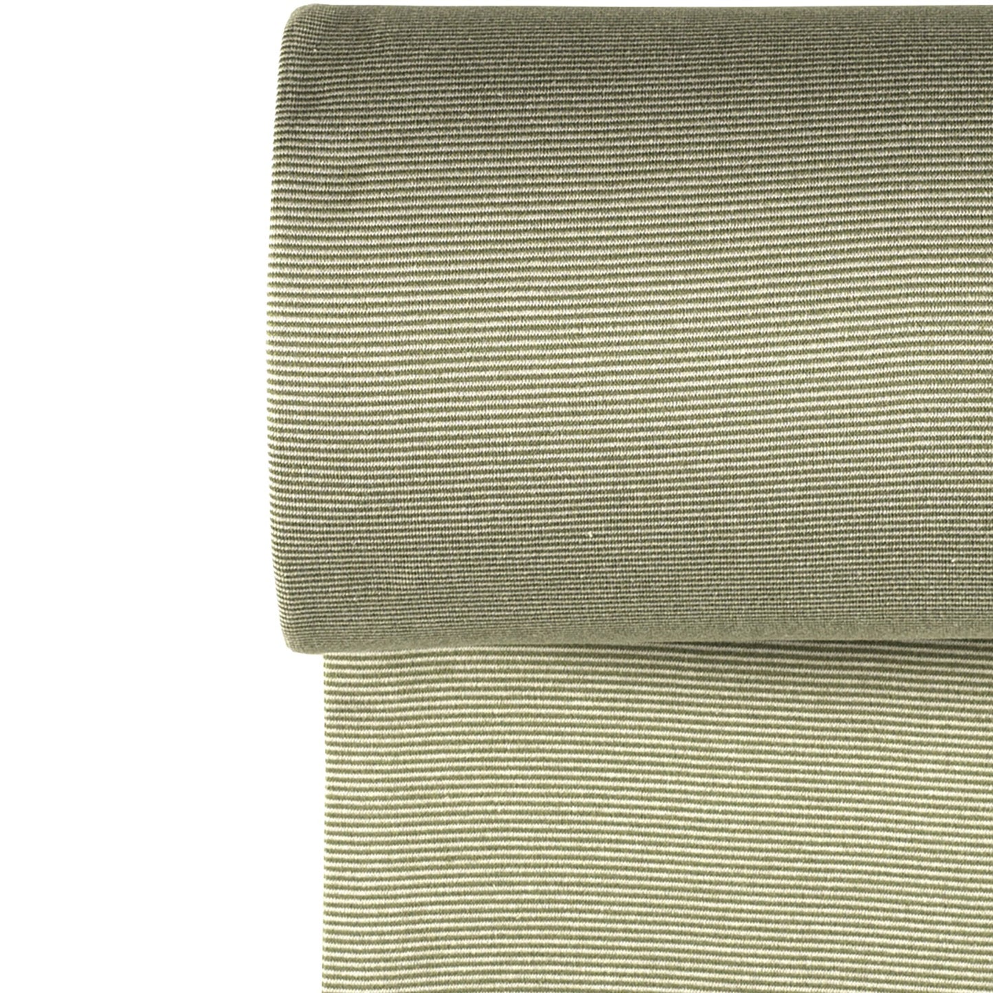 Fein geringeltes Bündchen in Schlauchware. Elastischer Bündchenstoff mit feiner Ringeloptik, ideal für Ärmel, Säume und Kinderkleidung.