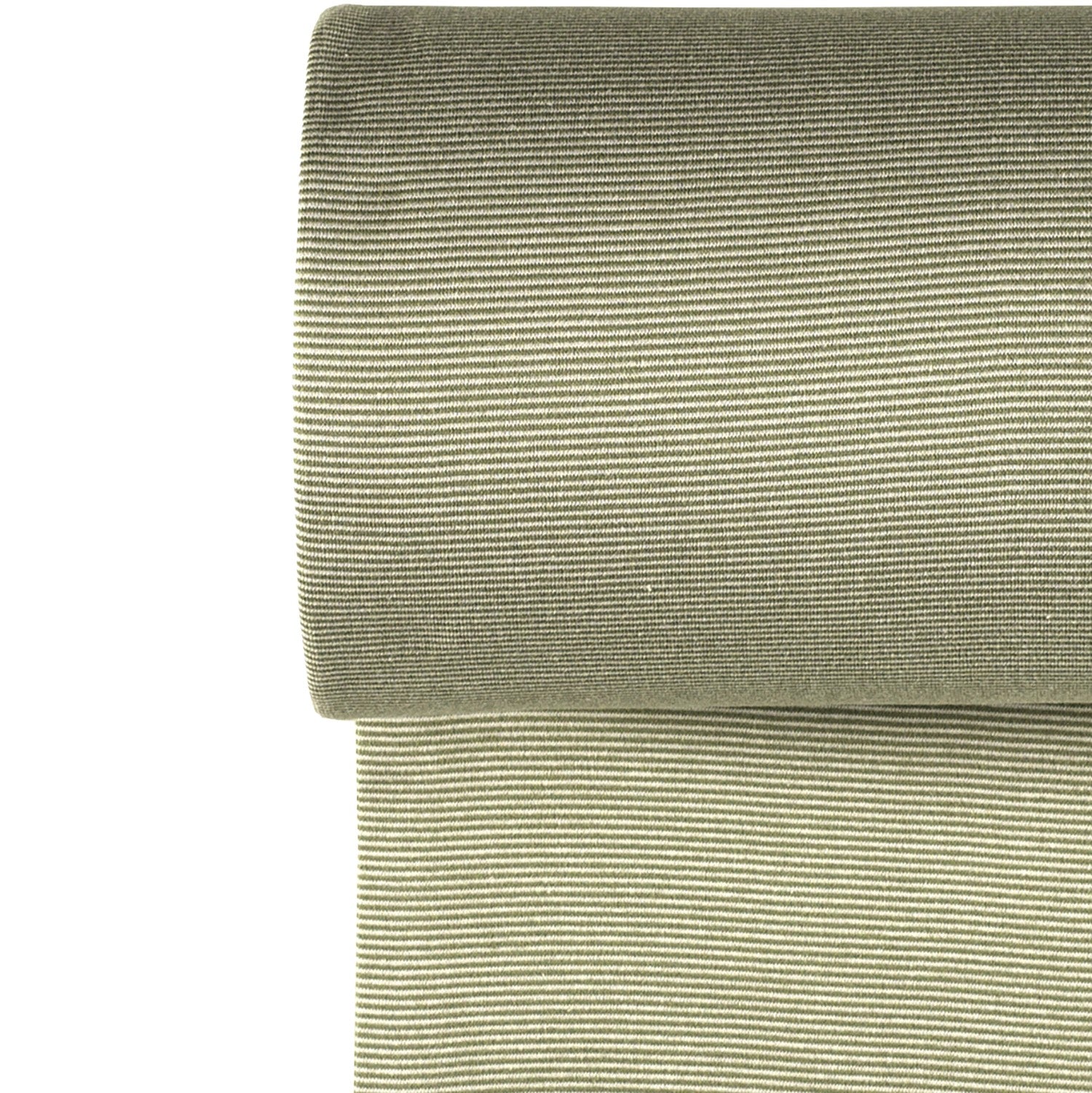 Fein geringeltes Bündchen in Schlauchware. Elastischer Bündchenstoff mit feiner Ringeloptik, ideal für Ärmel, Säume und Kinderkleidung.