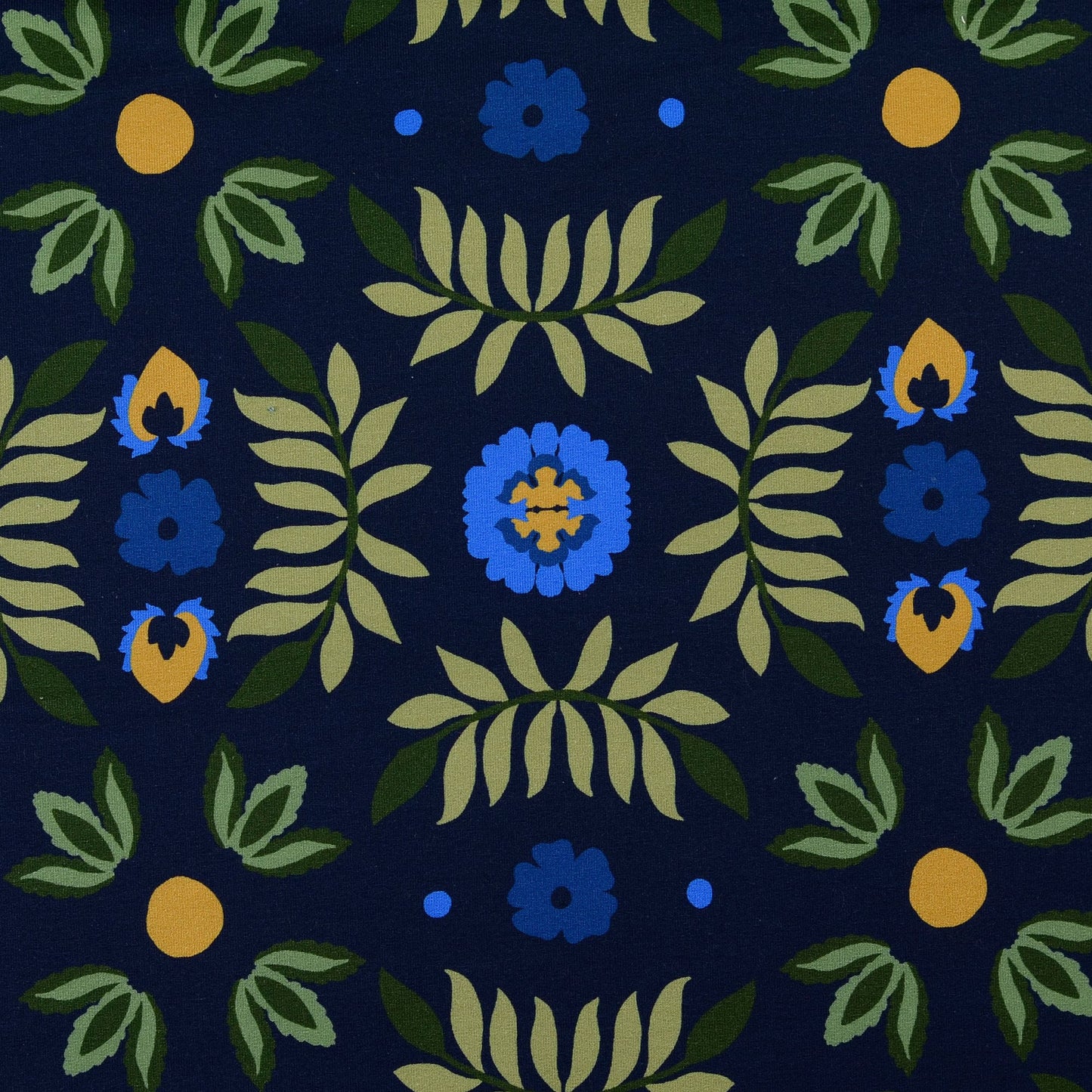 French Terry mit retro Blumen- und Blattmuster, detailreiche florale Gestaltung, weicher Sweatstoff