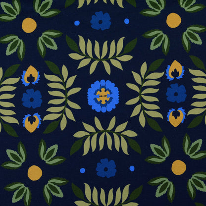 French Terry mit retro Blumen- und Blattmuster, detailreiche florale Gestaltung, weicher Sweatstoff