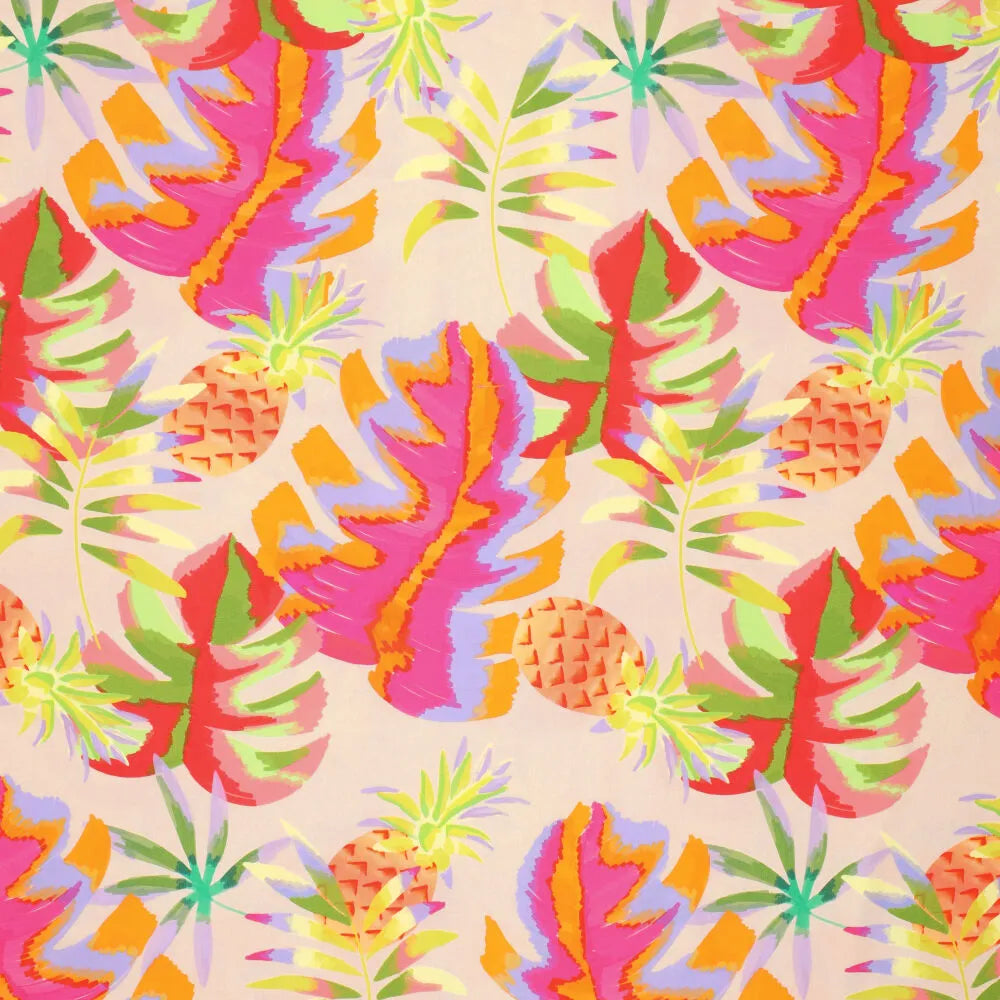 140 cm breiter Poplin Stretch Pink mit Pina Colours Print – ideal für Damen-Sommerlooks bei kikkomo.de