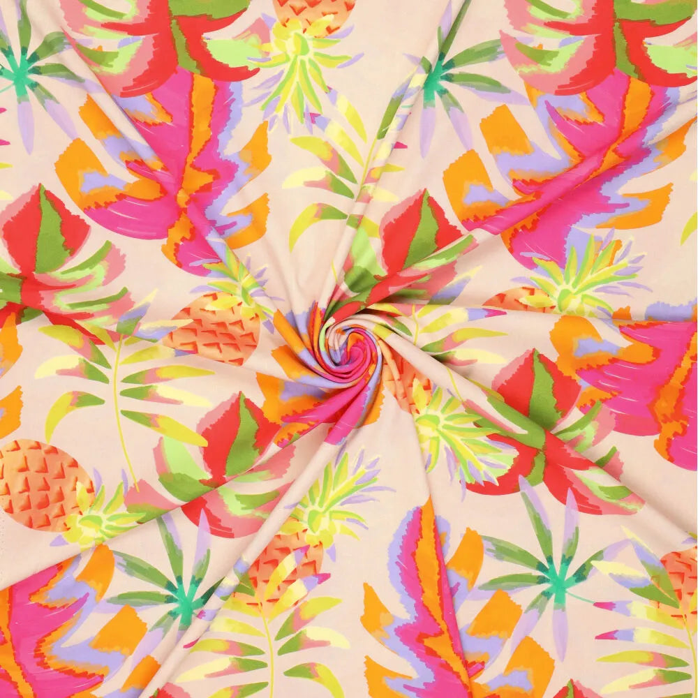 140 cm breiter Poplin Stretch Pink mit Pina Colours Print – ideal für Damen-Sommerlooks bei kikkomo.de