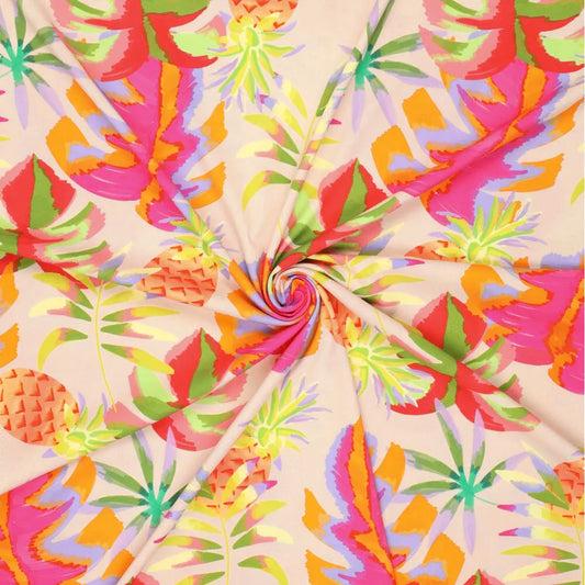 140 cm breiter Poplin Stretch Pink mit Pina Colours Print – ideal für Damen-Sommerlooks bei kikkomo.de