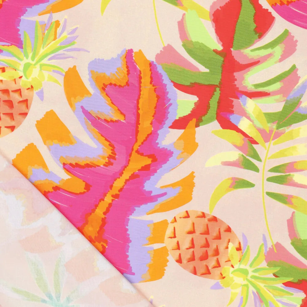 140 cm breiter Poplin Stretch Pink mit Pina Colours Print – ideal für Damen-Sommerlooks bei kikkomo.de