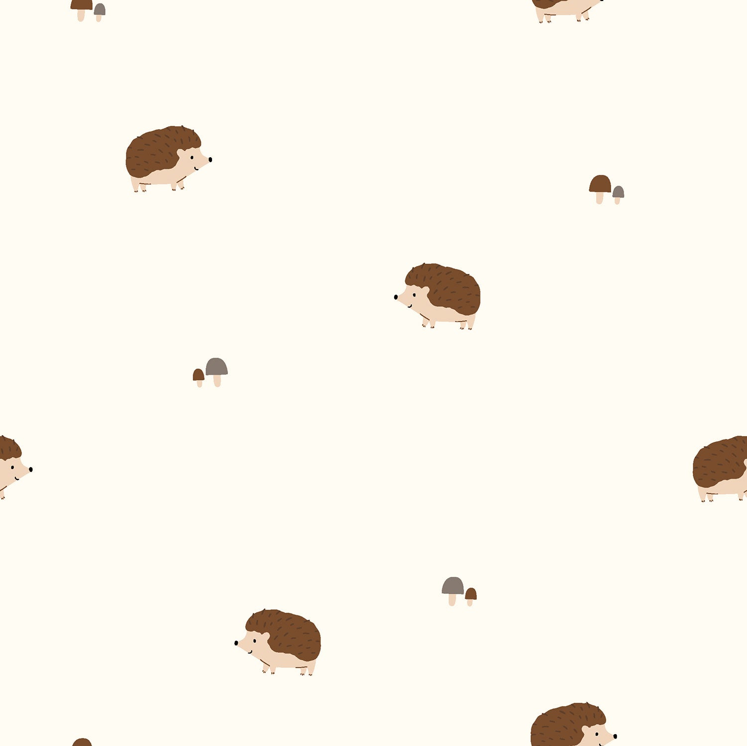 Kinderjersey mit Igeln und kleinen Pilzen. Weicher, elastischer Stoff für Kindermode wie Shirts, Hosen, Kleider und Accessoires.