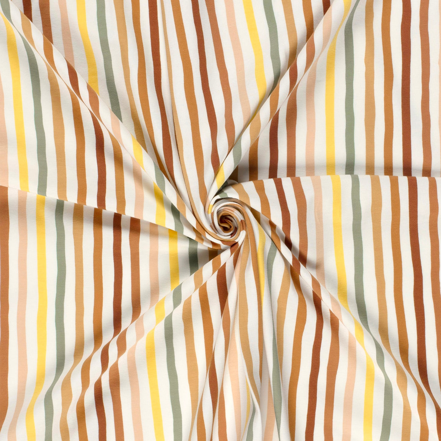 Gestreifter Jersey in bunten Farben. Weich, elastisch und perfekt für Shirts, Kleider, Kinder- und Babymode.