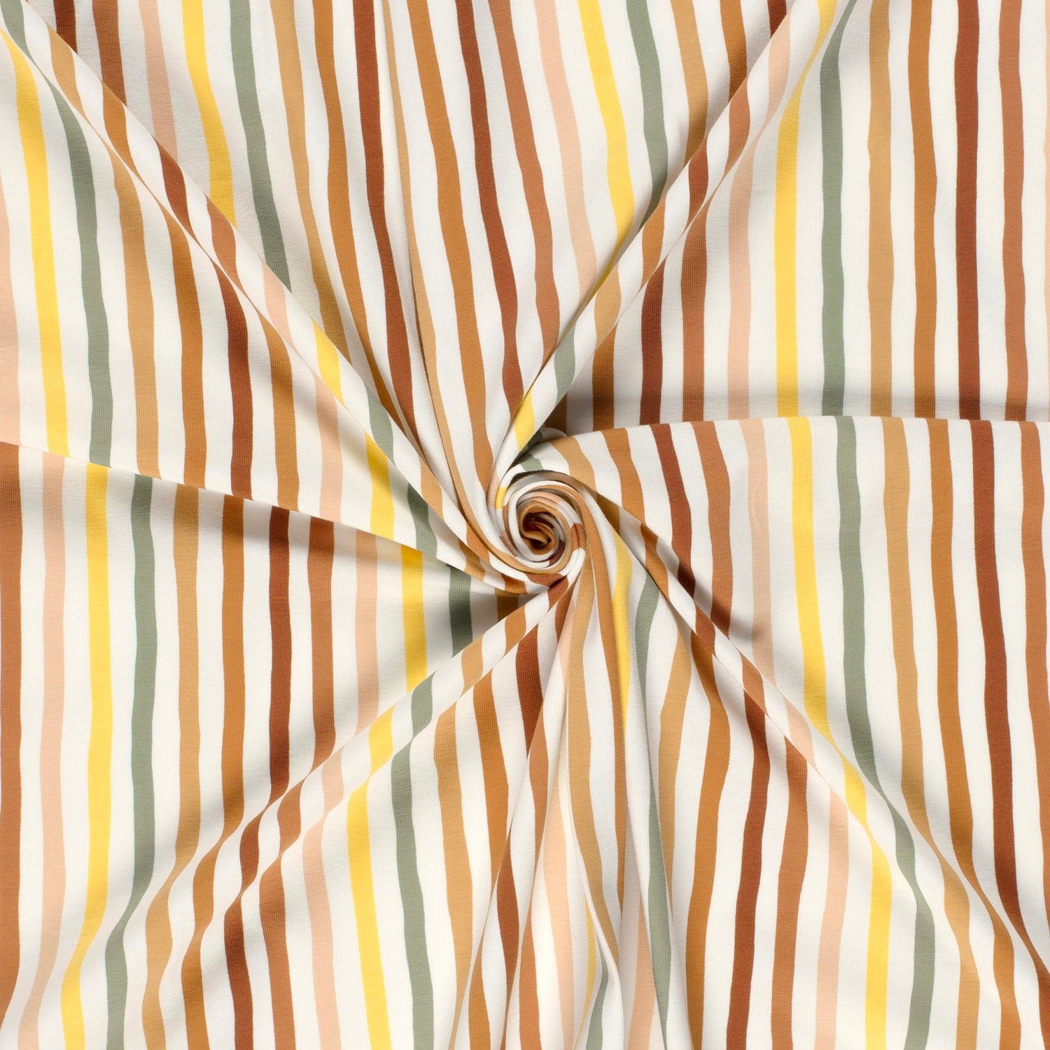 Gestreifter Jersey in bunten Farben. Weich, elastisch und perfekt für Shirts, Kleider, Kinder- und Babymode.