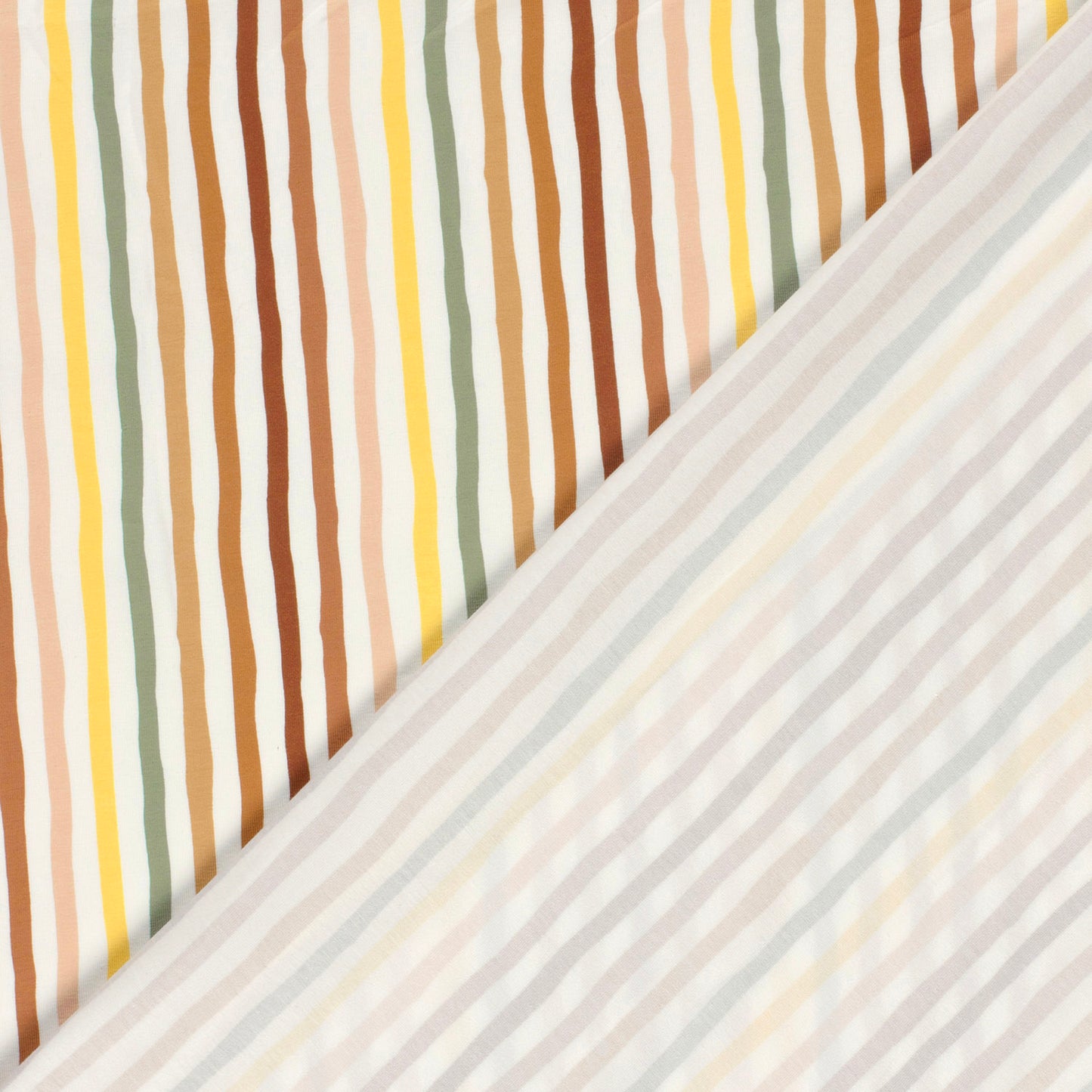 Gestreifter Jersey in bunten Farben. Weich, elastisch und perfekt für Shirts, Kleider, Kinder- und Babymode.