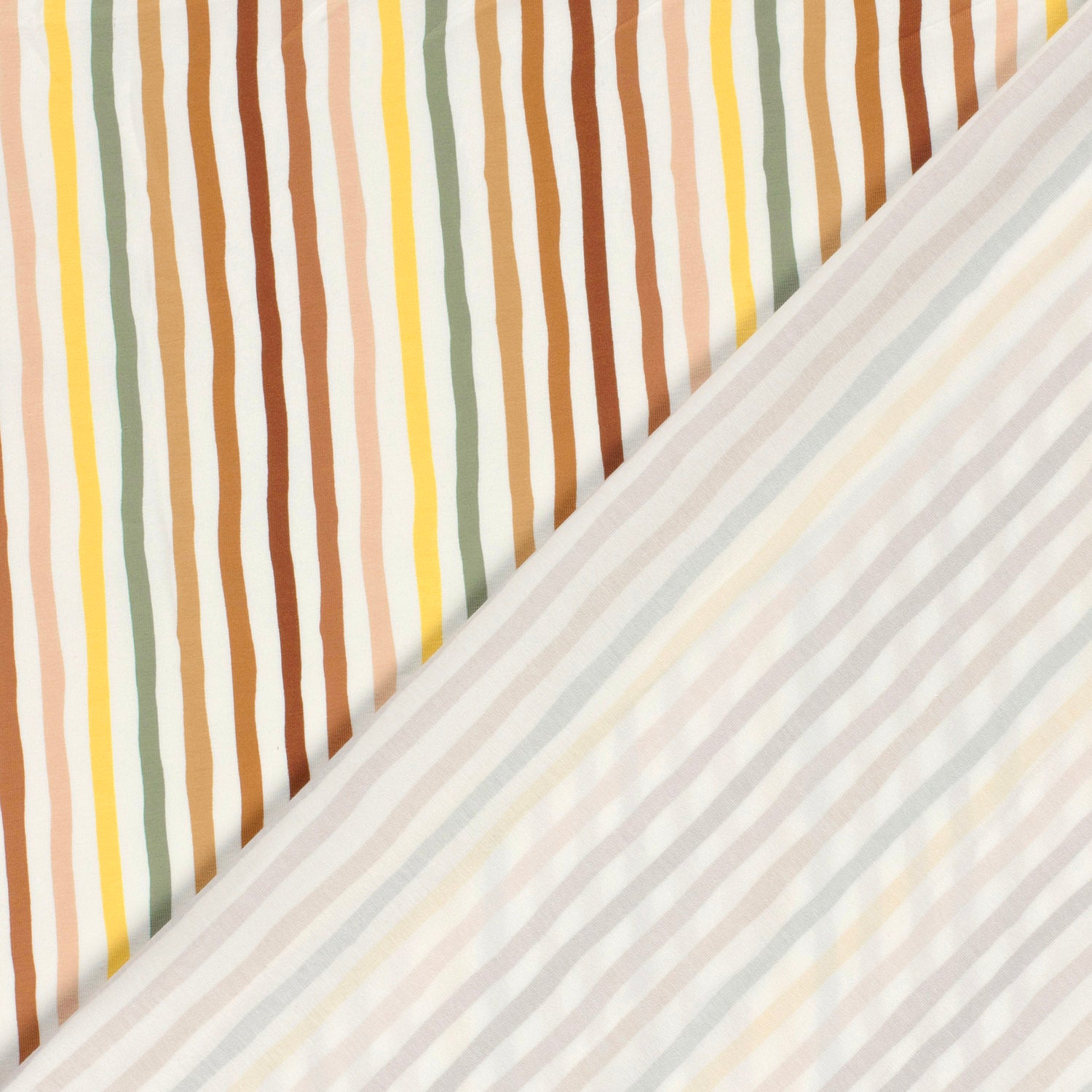 Gestreifter Jersey in bunten Farben. Weich, elastisch und perfekt für Shirts, Kleider, Kinder- und Babymode.