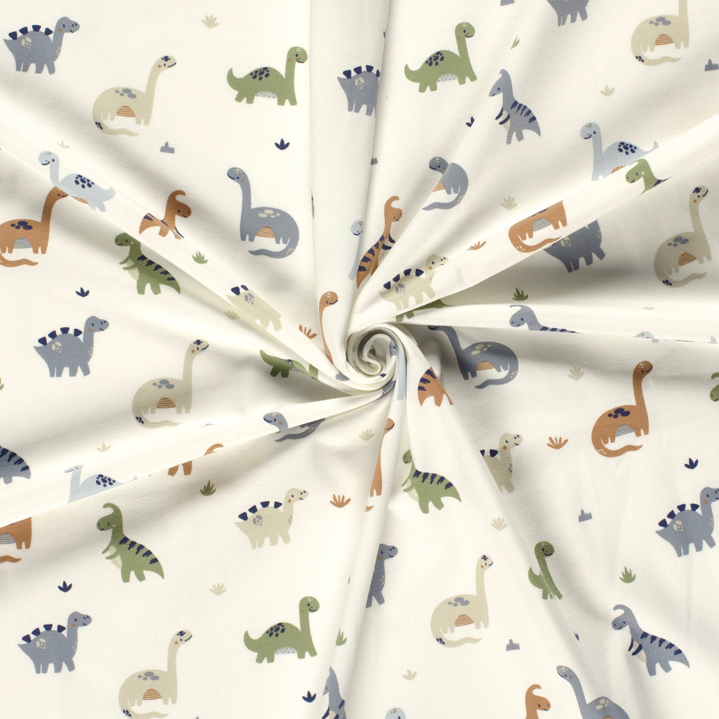 Kinderjersey mit kleinen Dinosauriern. Weicher, elastischer Stoff für Kindermode wie Shirts, Hosen, Kleider und Schlafanzüge.