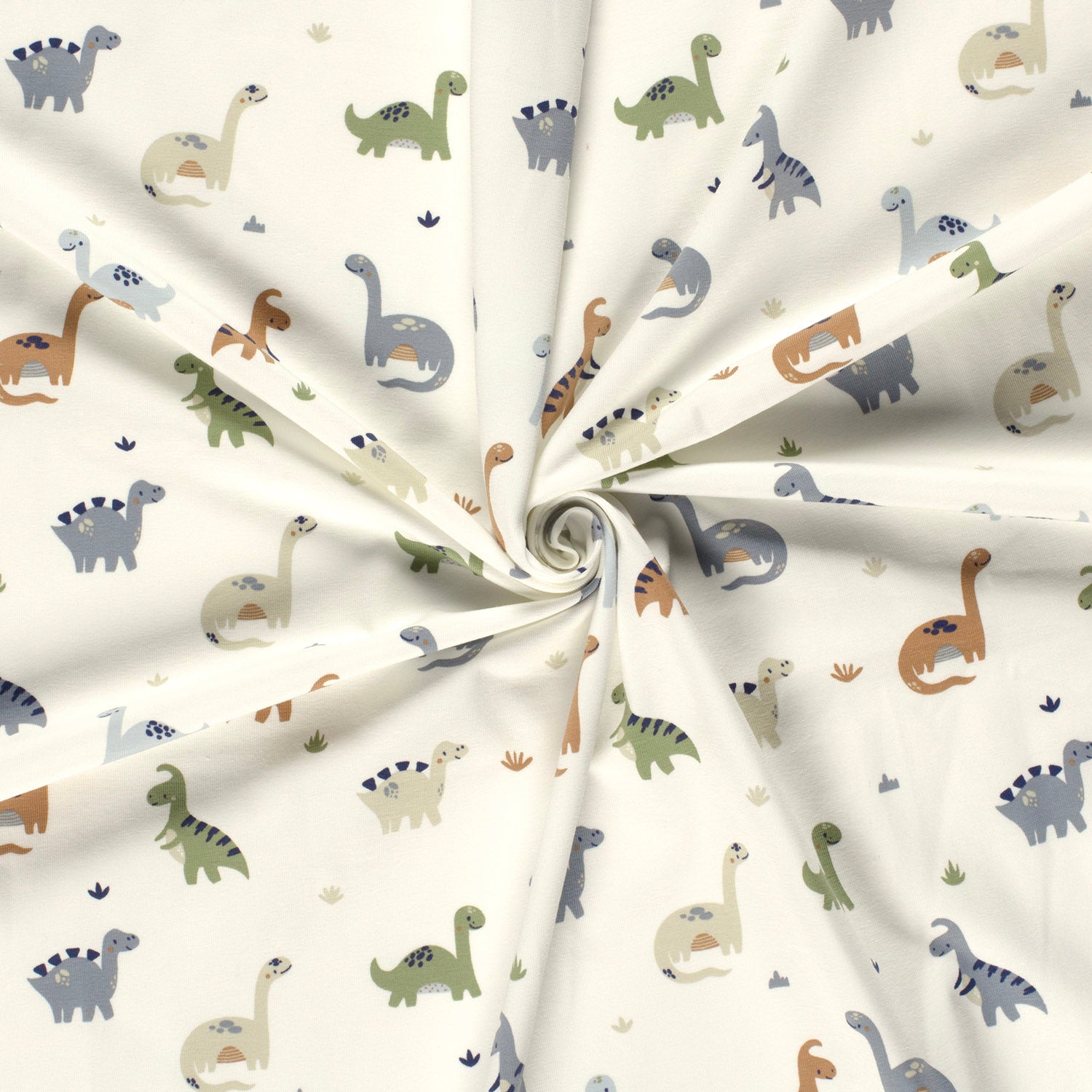 Kinderjersey mit kleinen Dinosauriern. Weicher, elastischer Stoff für Kindermode wie Shirts, Hosen, Kleider und Schlafanzüge.