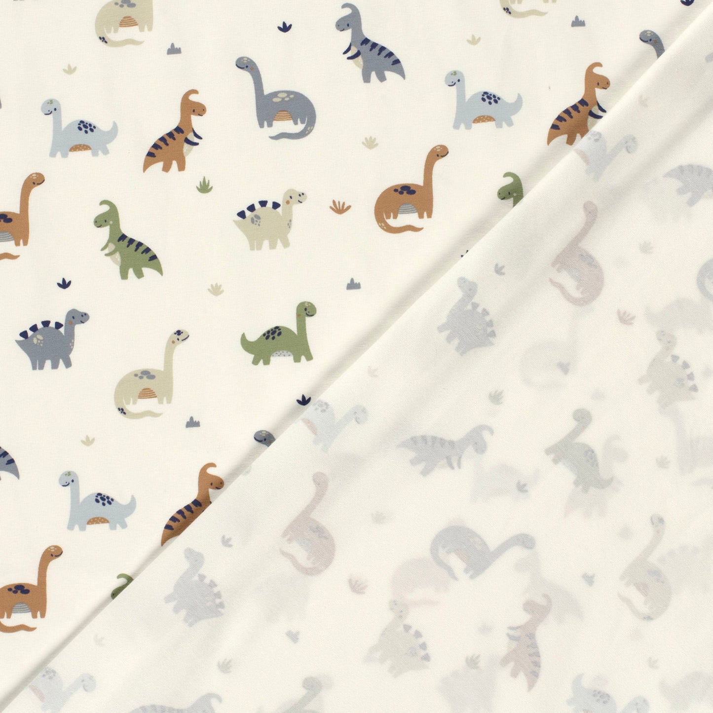 Kinderjersey mit kleinen Dinosauriern. Weicher, elastischer Stoff für Kindermode wie Shirts, Hosen, Kleider und Schlafanzüge.