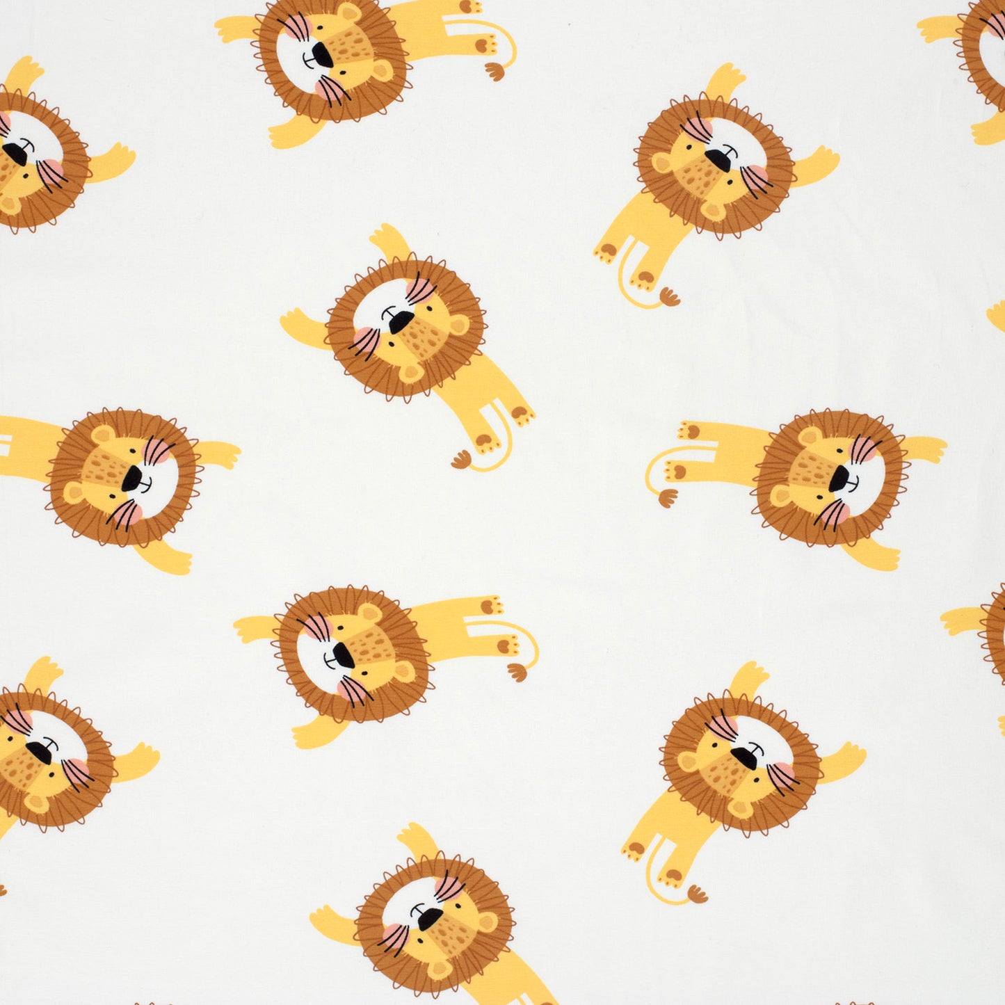 Kinderjersey mit fröhlichen Löwen. Weicher, elastischer Baumwolljersey, ideal für Shirts, Hosen, Kleider und Pyjamas.