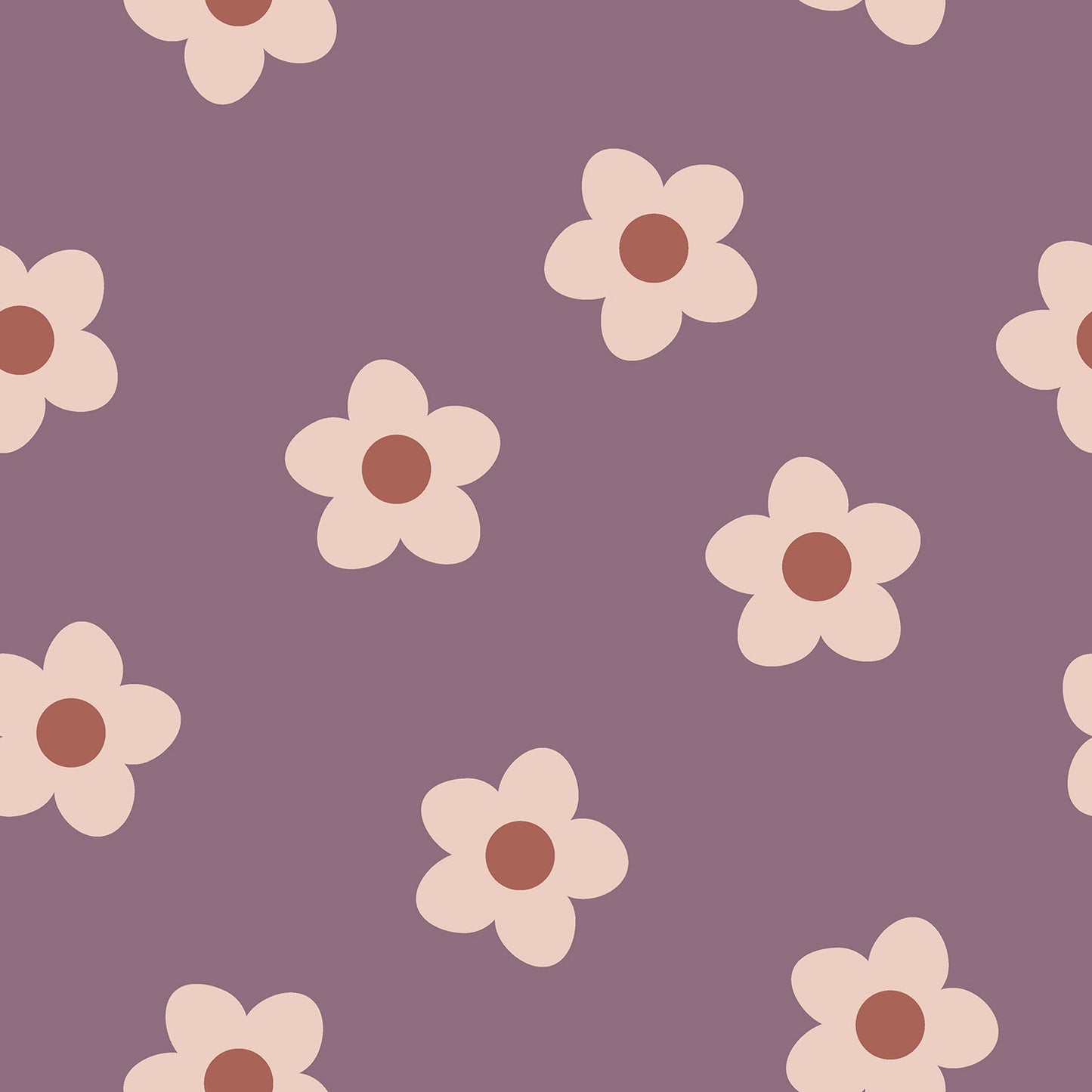 French Terry mit großen hellen Blumen auf lilafarbenem Hintergrund.